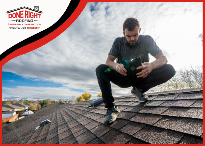 An Austin roofing contractor inspecting a roof for fall maintenance.