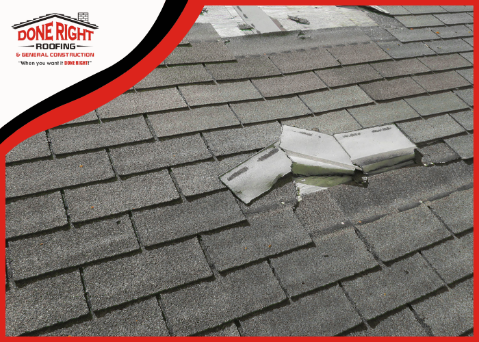 A visibly damaged roof in Milano needing professional roofing services.